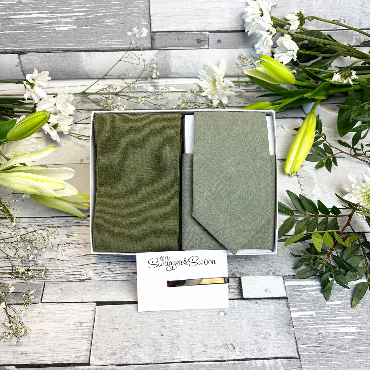 Khaki Cotton Tie & Socks Gift Set