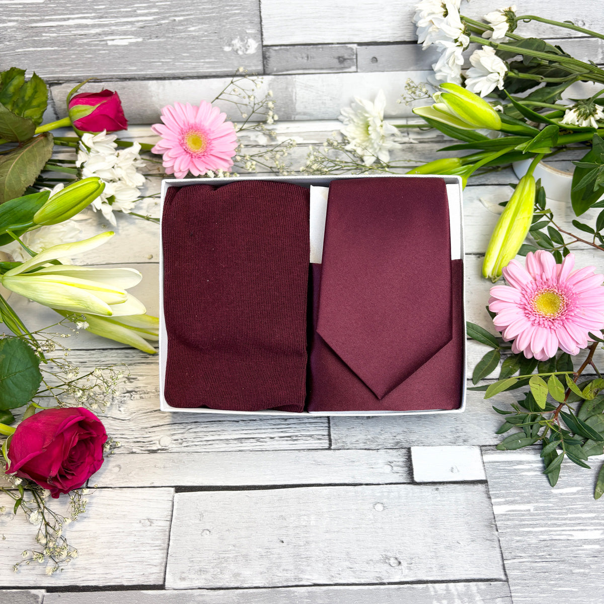 Burgundy Tie & Socks Gift Set