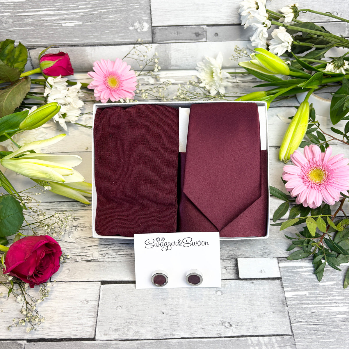 Burgundy Tie & Socks Gift Set