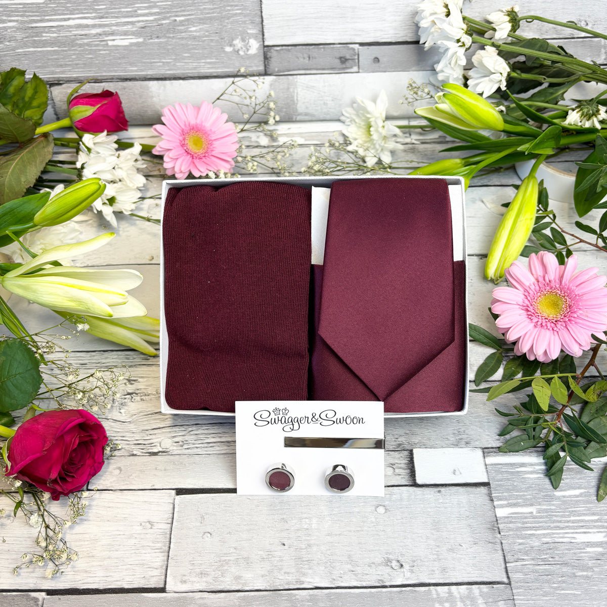 Burgundy Tie & Socks Gift Set