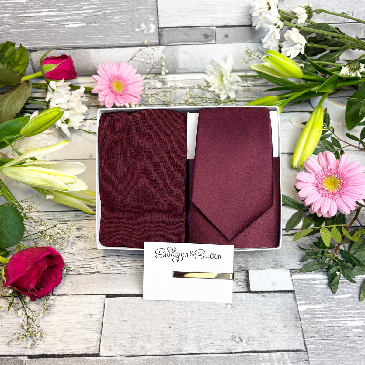 Burgundy Tie & Socks Gift Set