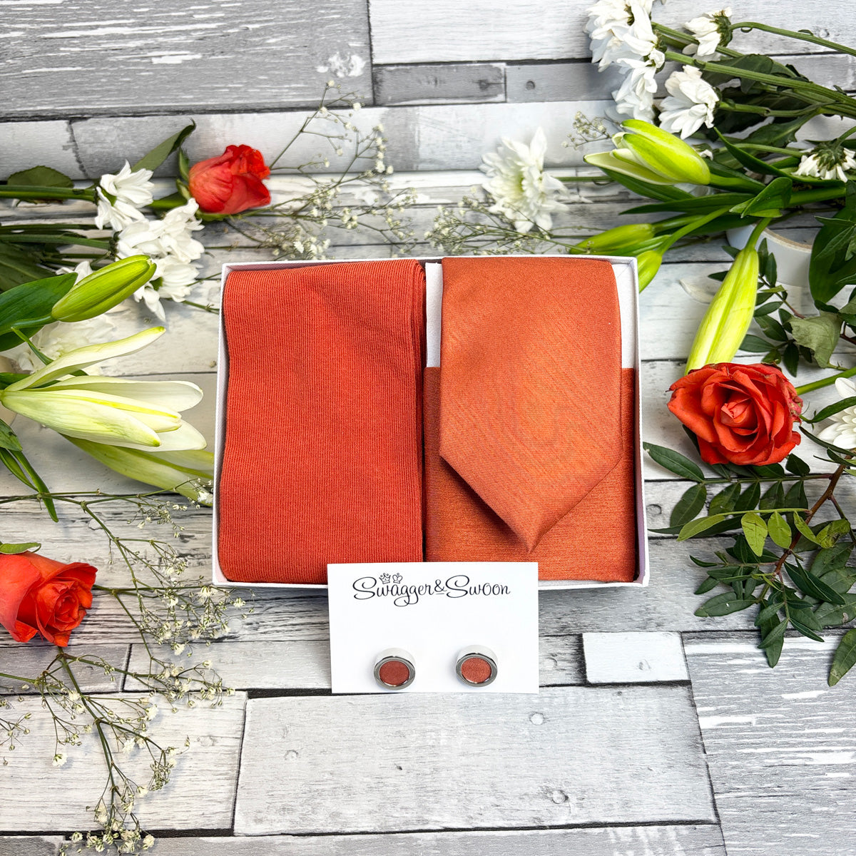 Rust Shantung Tie & Socks Gift Set
