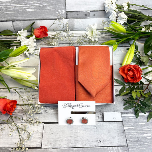 Rust Shantung Tie & Socks Gift Set