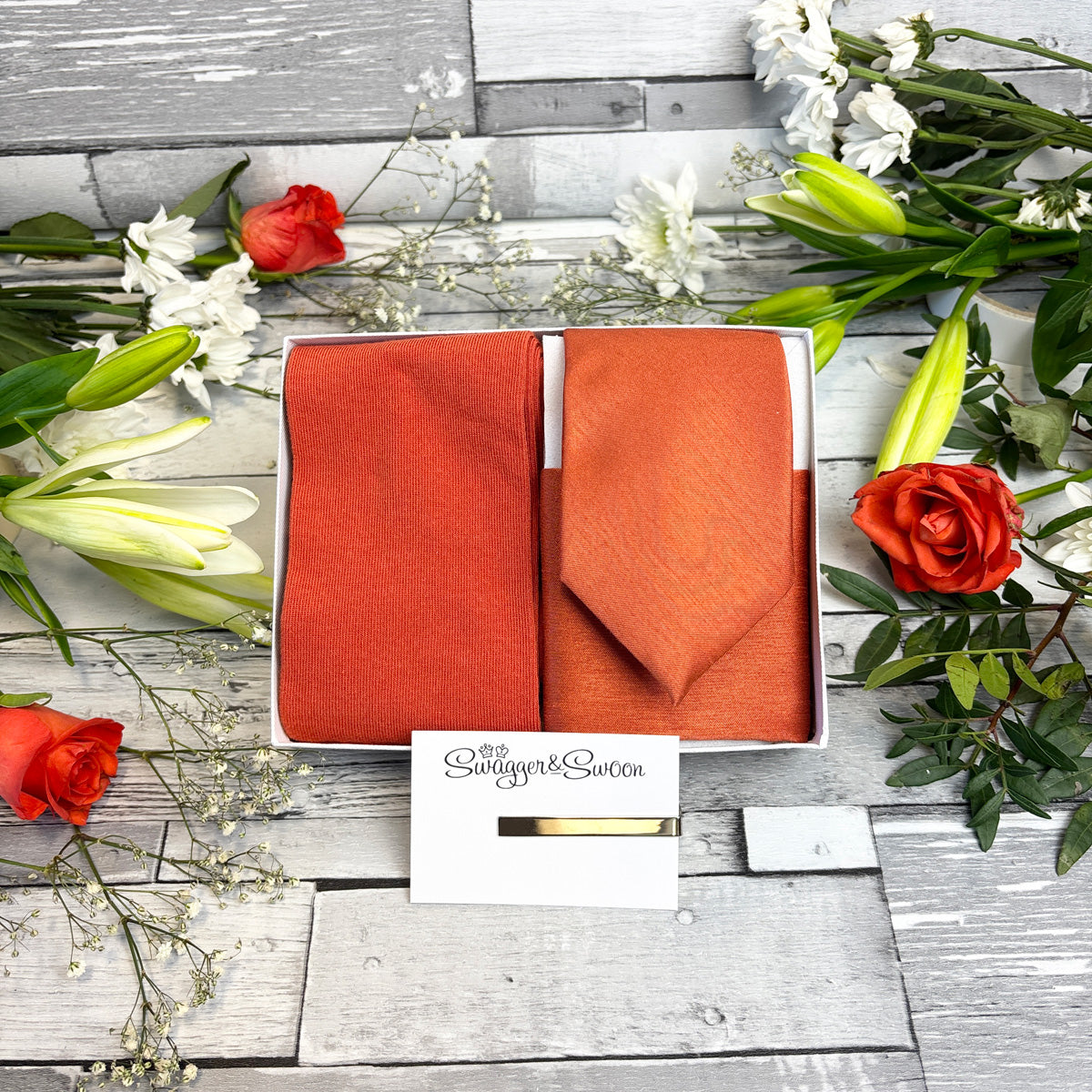 Rust Shantung Tie & Socks Gift Set