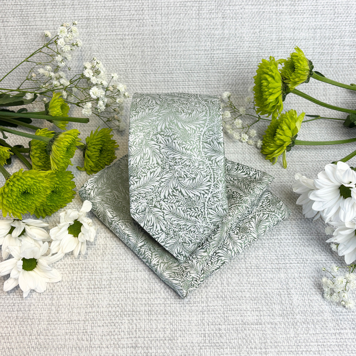 Sage & Silver Leaves Pocket Square