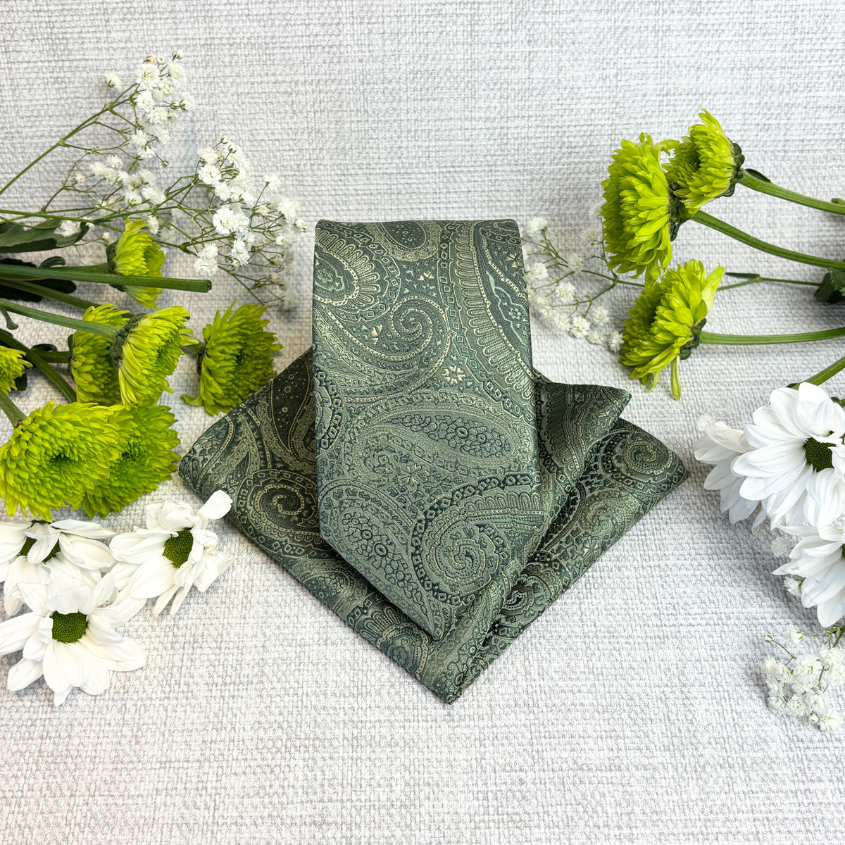 Sage Paisley Swirls Tie & Socks Gift Set