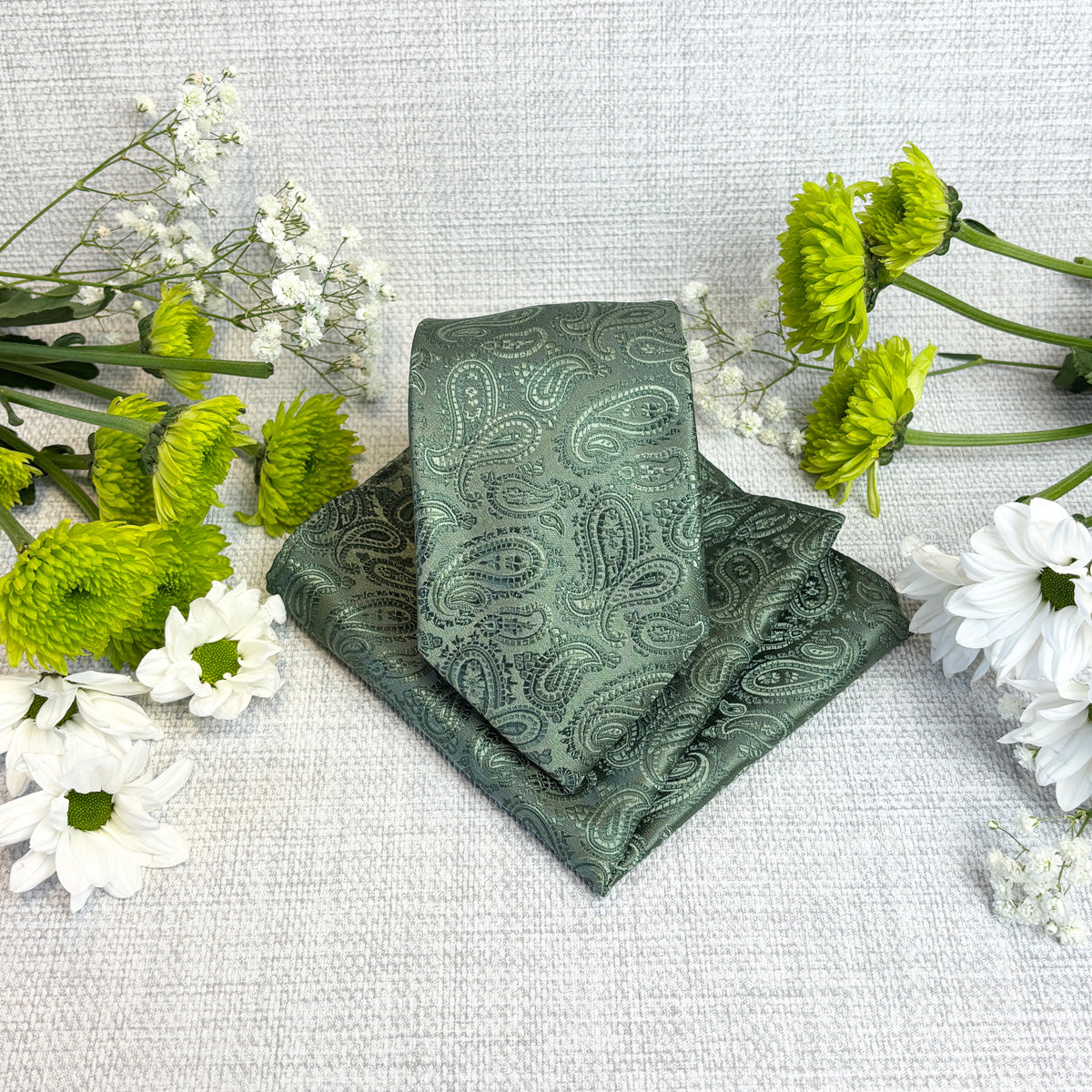 Dark Sage Paisley Tie & Socks Gift Set