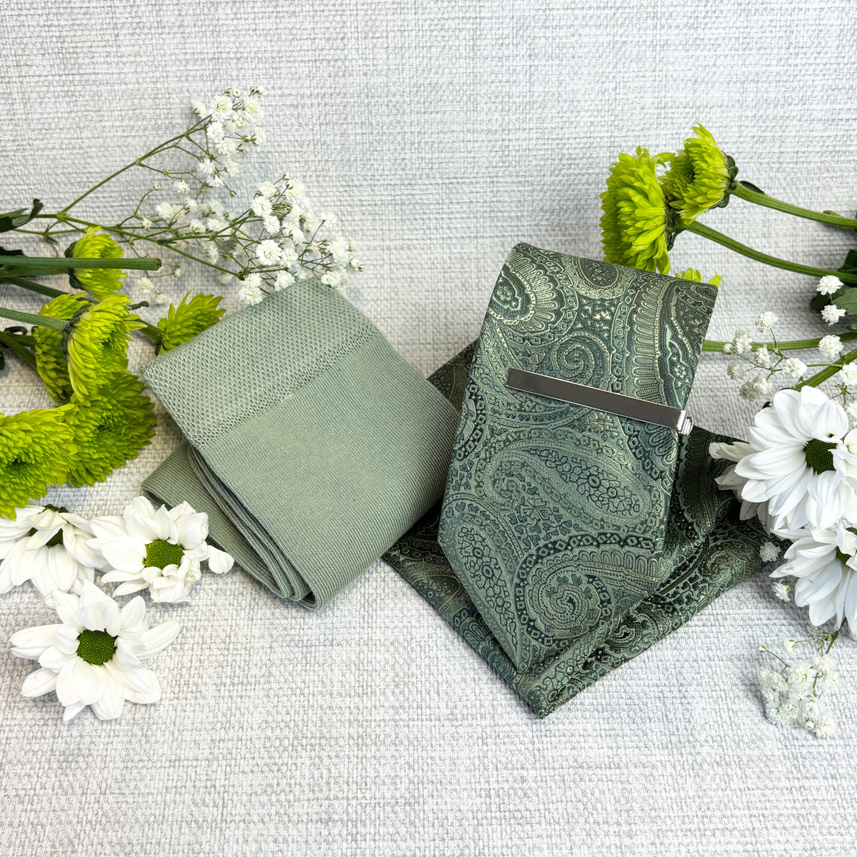 Sage Paisley Swirls Wedding Tie