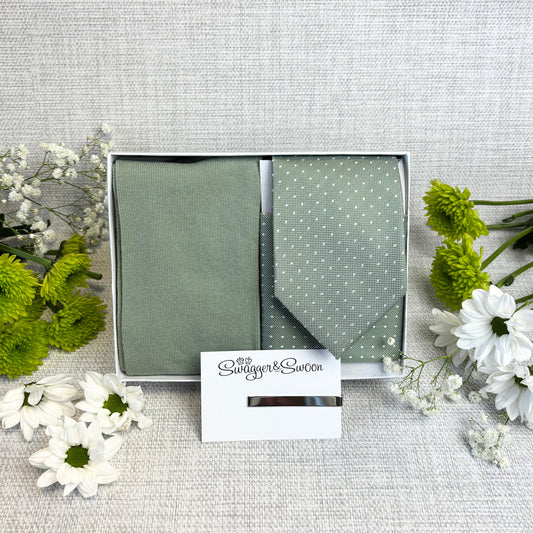 Wild Sage Pin Dots Tie & Socks Gift Set