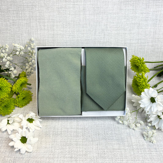 Dark Sage Textured Tie & Socks Gift Set