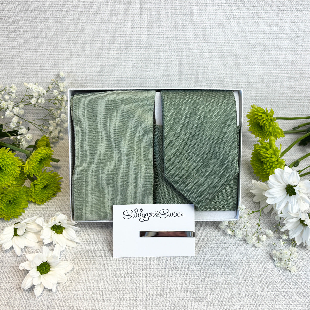 Dark Sage Textured Tie & Socks Gift Set