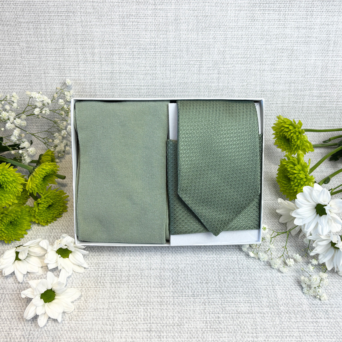 Dark Sage Woven Tie & Socks Gift Set