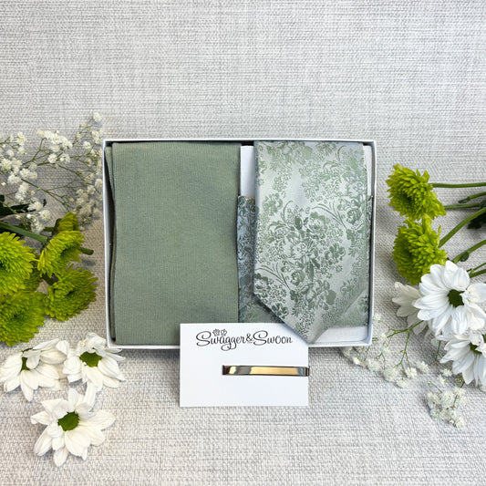Wild Sage Floral Tie & Socks Gift Set