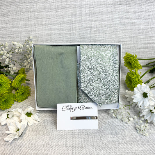 Sage & Silver Leaves Tie & Socks Gift Set