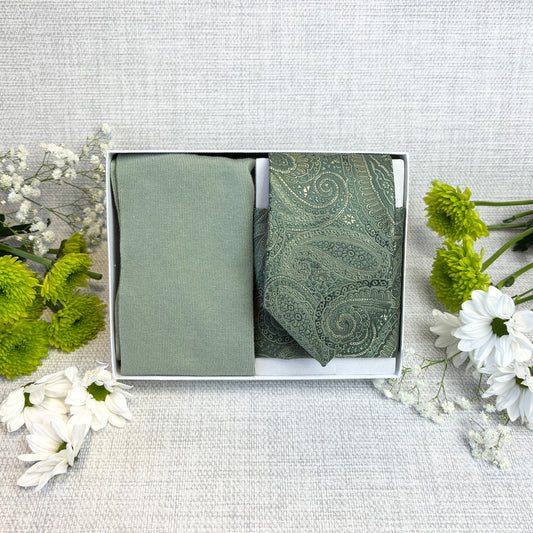 Sage Paisley Swirls Tie & Socks Gift Set