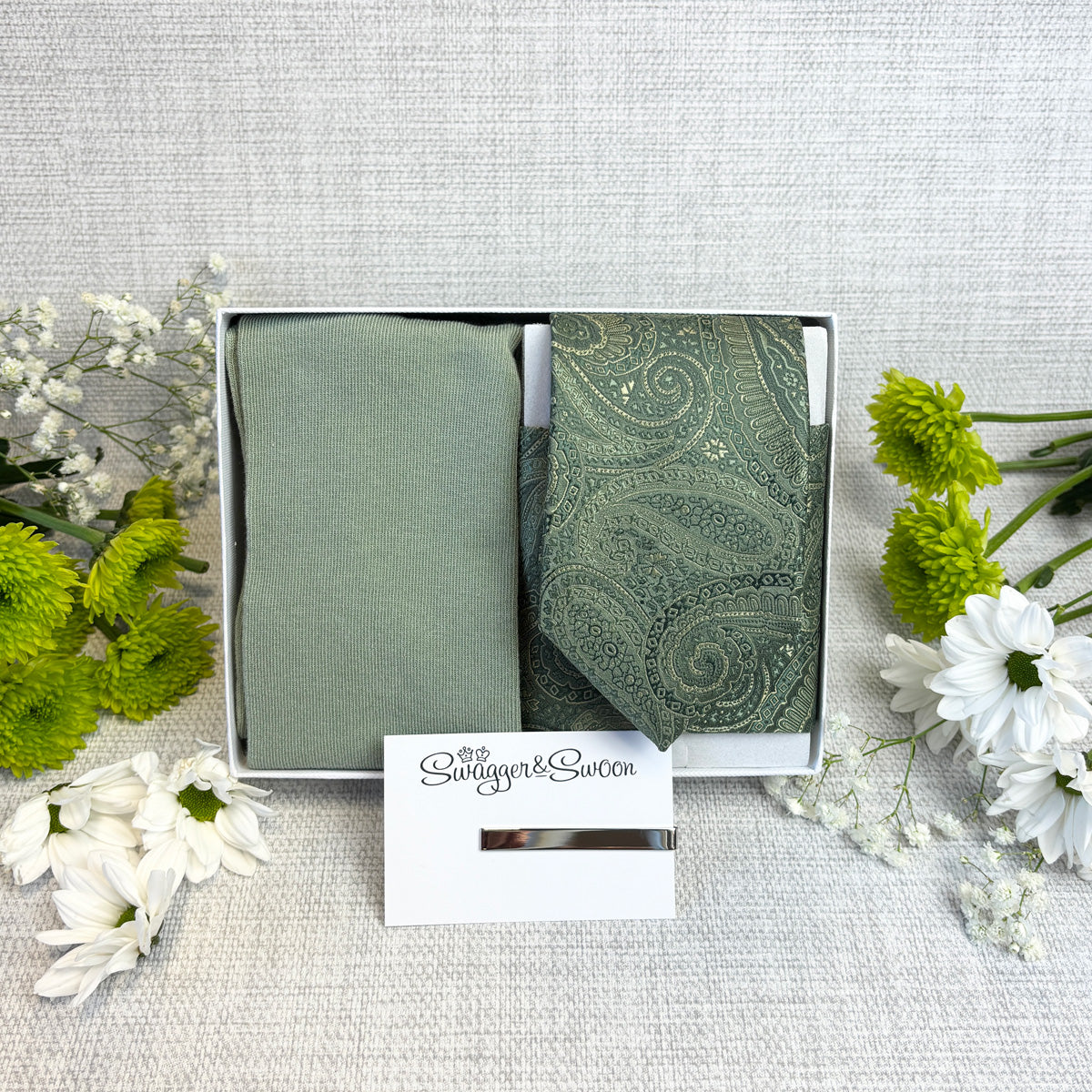 Sage Paisley Swirls Wedding Swatch
