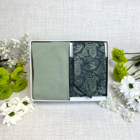 Navy & Sage Paisley Tie & Socks Gift Set
