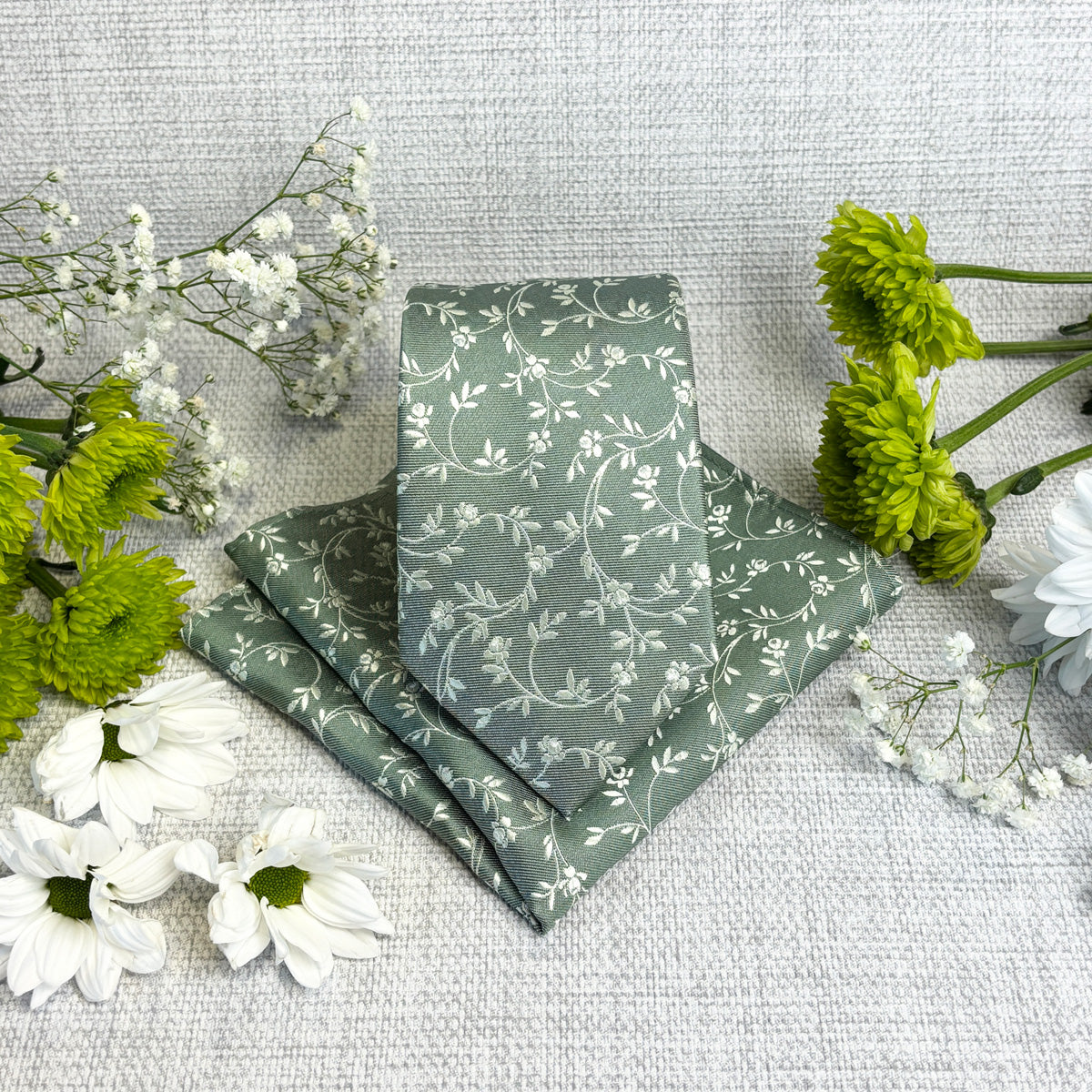 Sage Leaves Wedding Tie