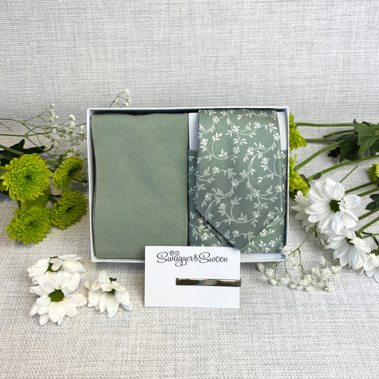 Sage Leaves Tie & Socks Gift Set