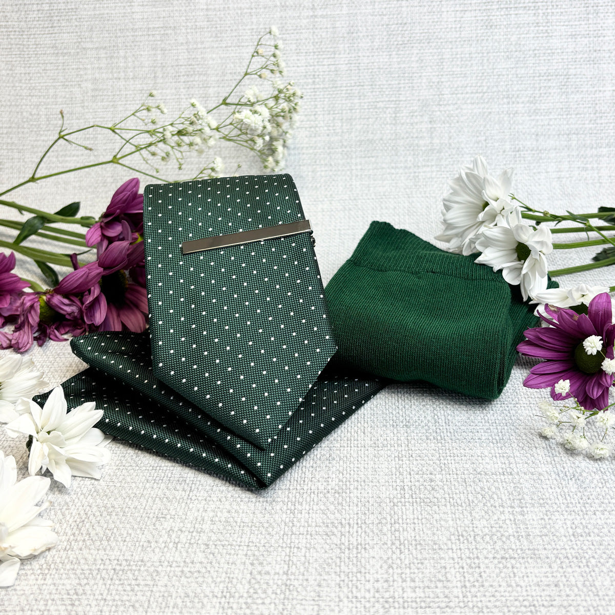 Dark Green Pin Dots Tie & Socks Gift Set