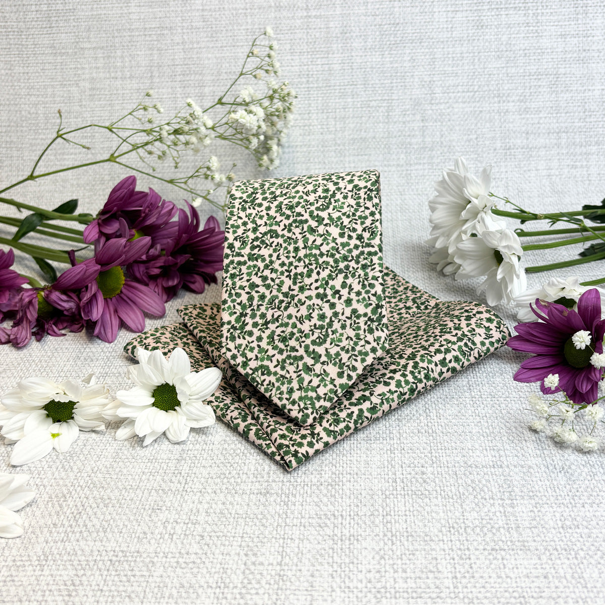 Emerald Floral Cotton Tie & Socks Gift Set