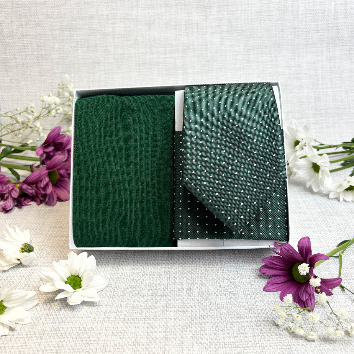 Dark Green Pin Dots Tie & Socks Gift Set