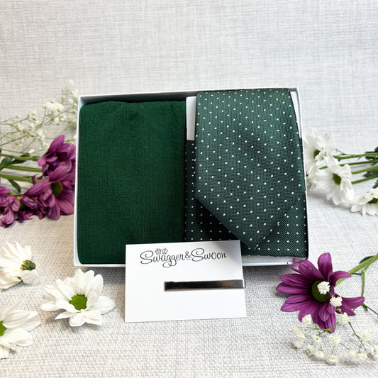 Dark Green Pin Dots Tie & Socks Gift Set
