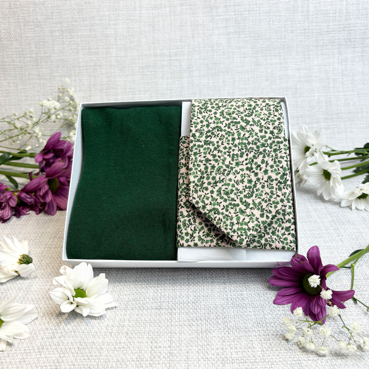 Emerald Floral Cotton Tie & Socks Gift Set
