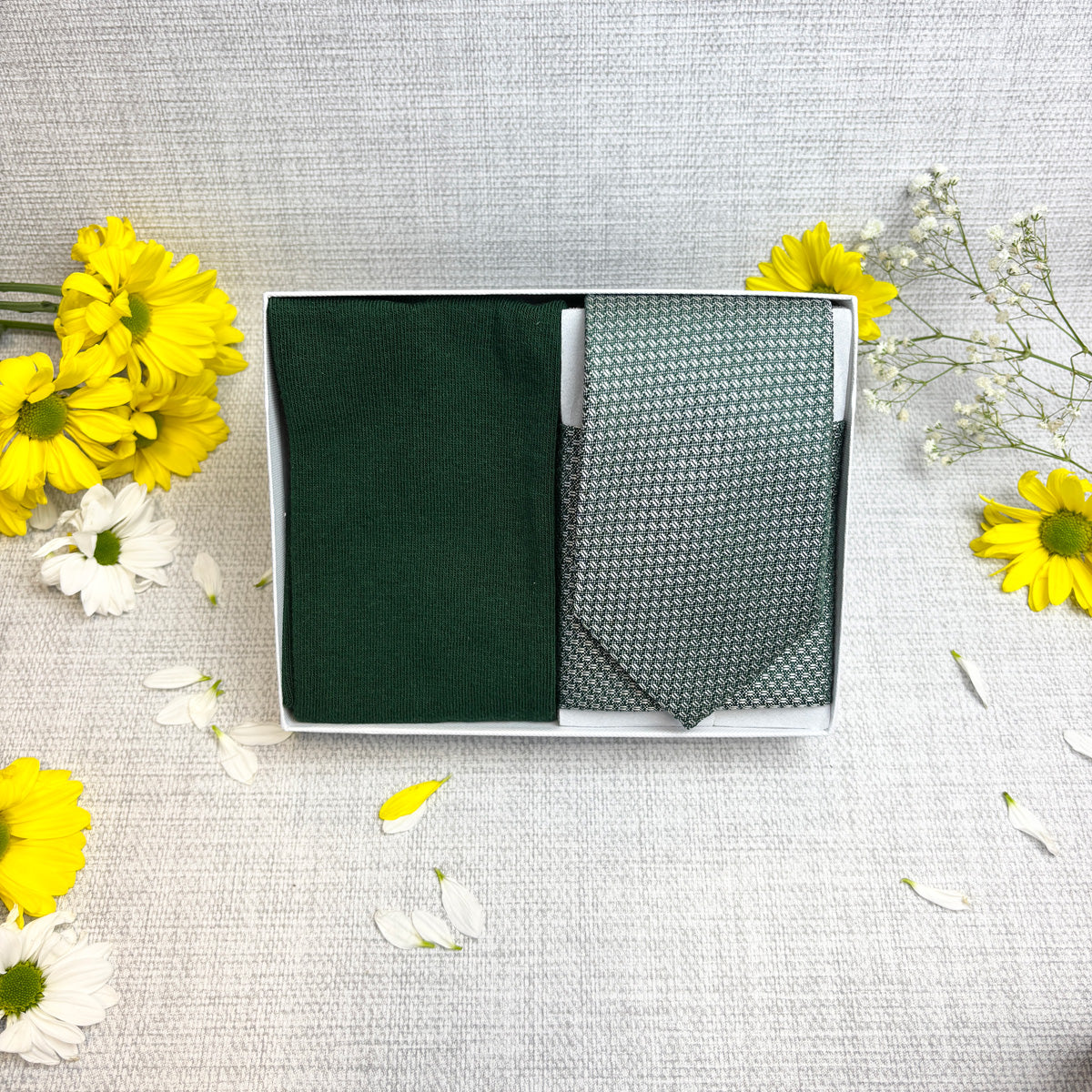 Dark Green Woven Tie & Socks Gift Set
