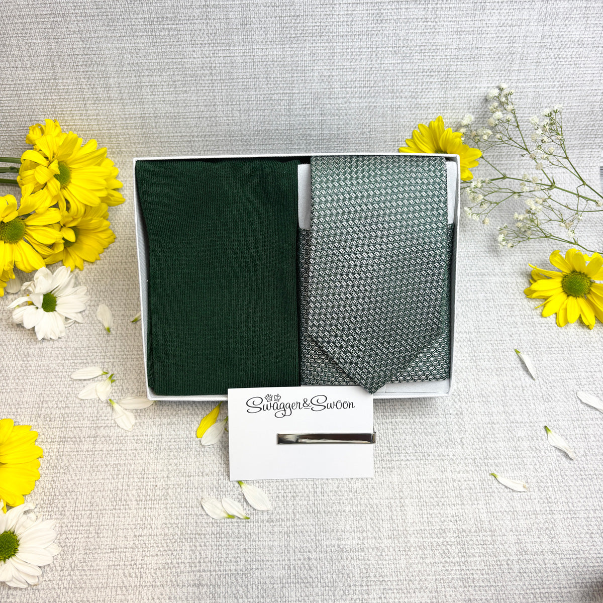 Dark Green Woven Tie & Socks Gift Set