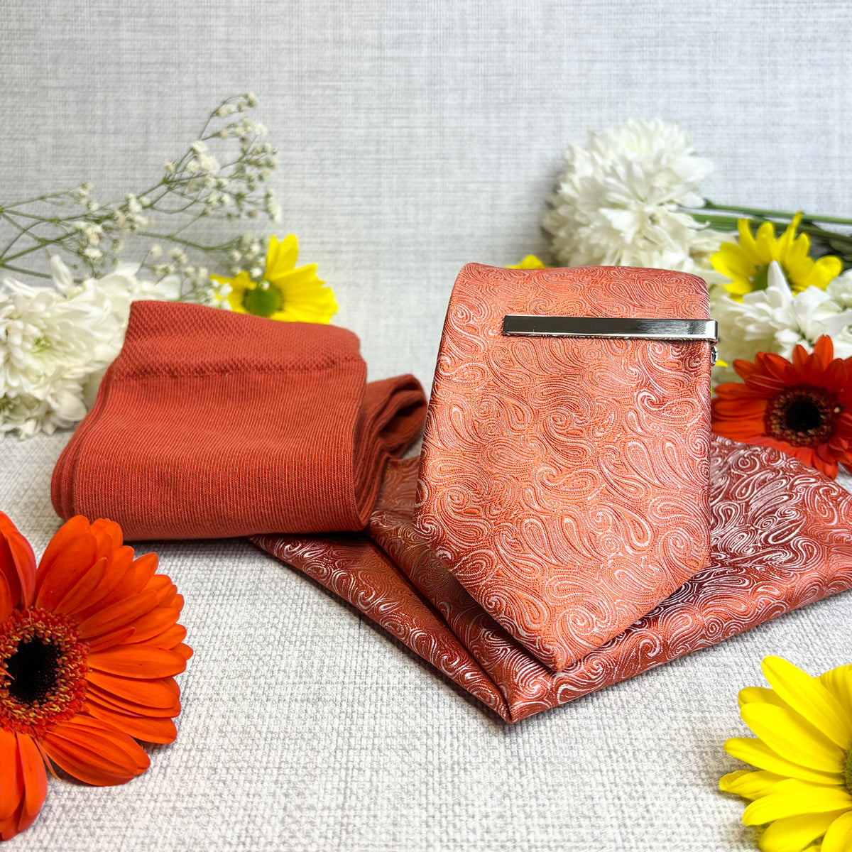 Orange Paisley Tie & Socks Gift Set