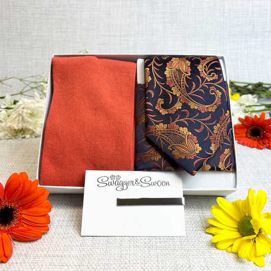 Copper Vintage Paisley Tie & Socks Gift Set