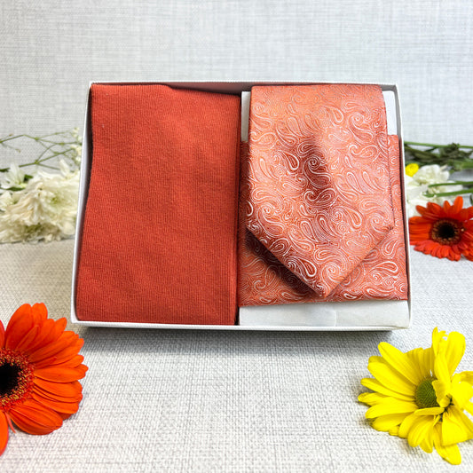 Orange Paisley Tie & Socks Gift Set