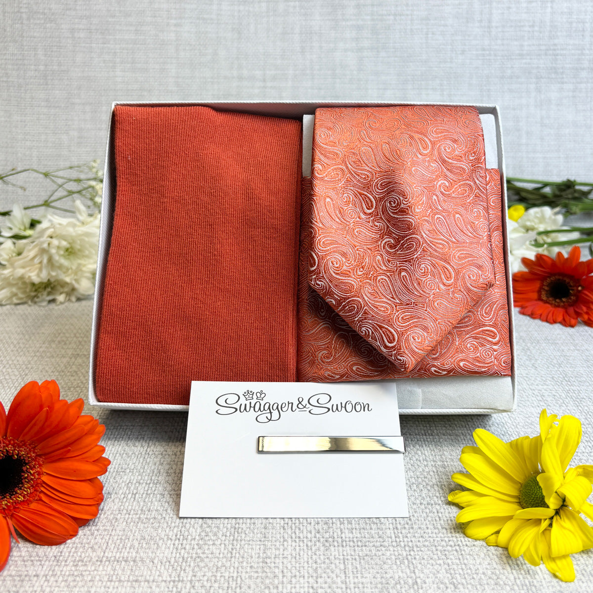 Orange Paisley Tie & Socks Gift Set