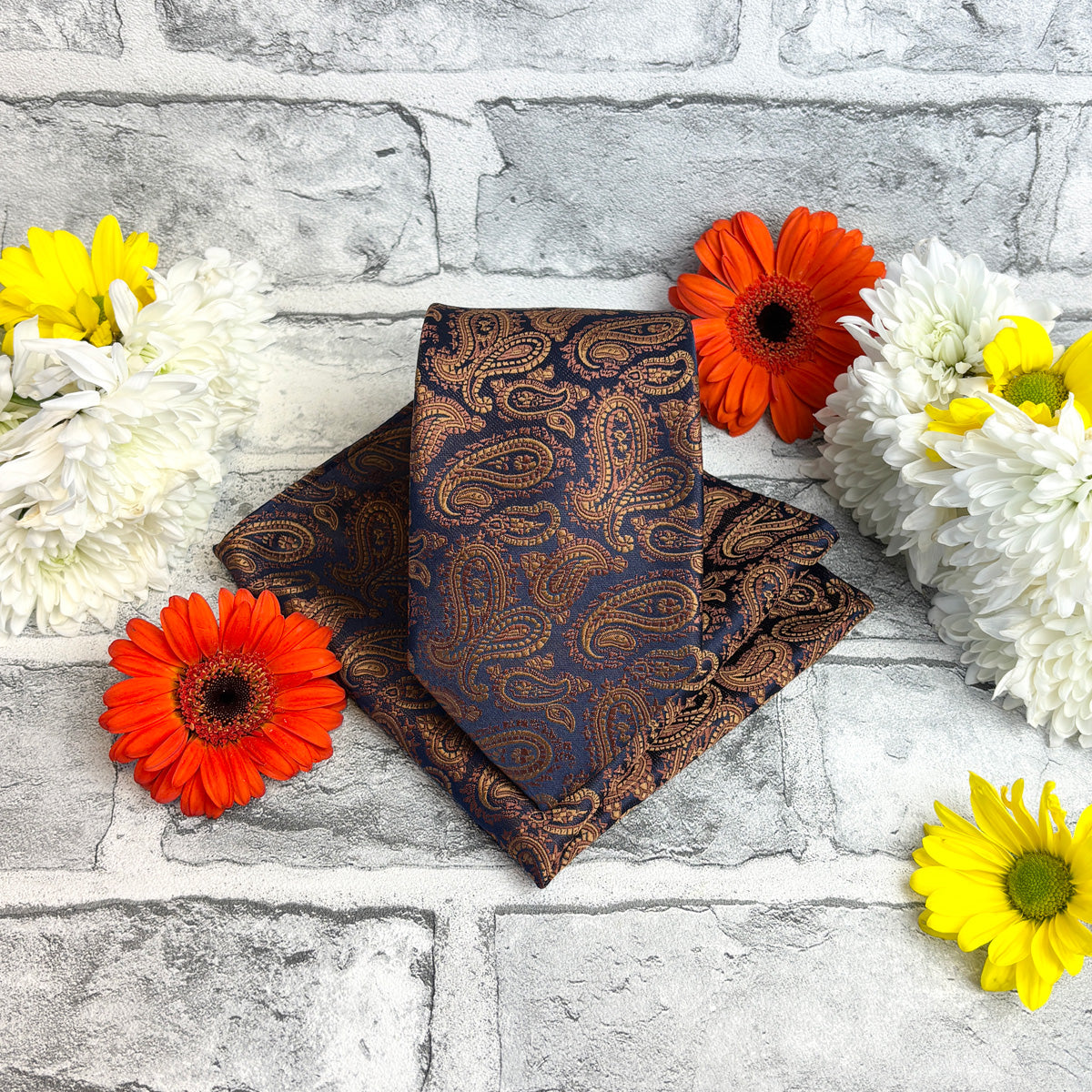 Navy & Copper Paisley Tie & Socks Gift Set