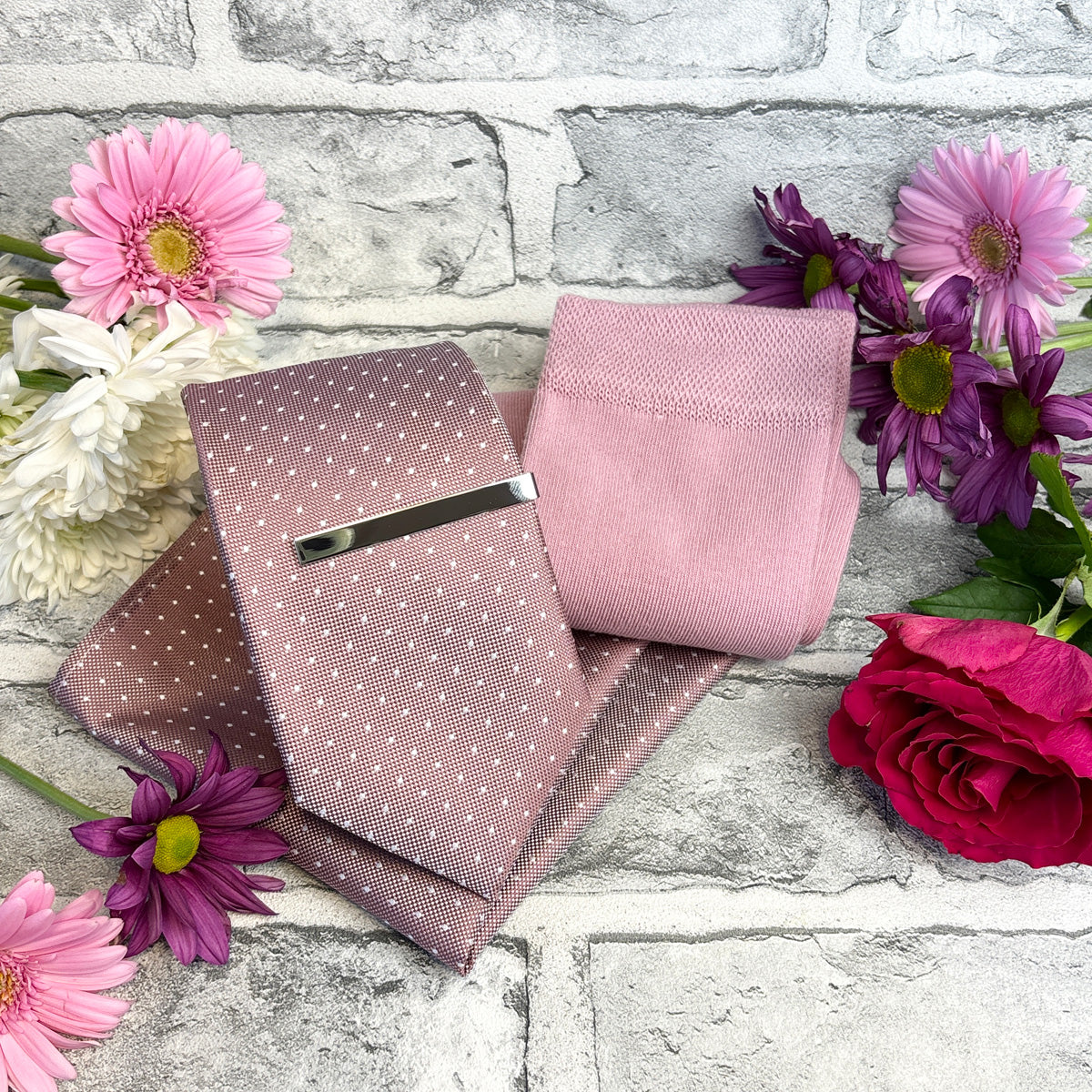 Desert Rose Pin Dots Tie & Socks Gift Set