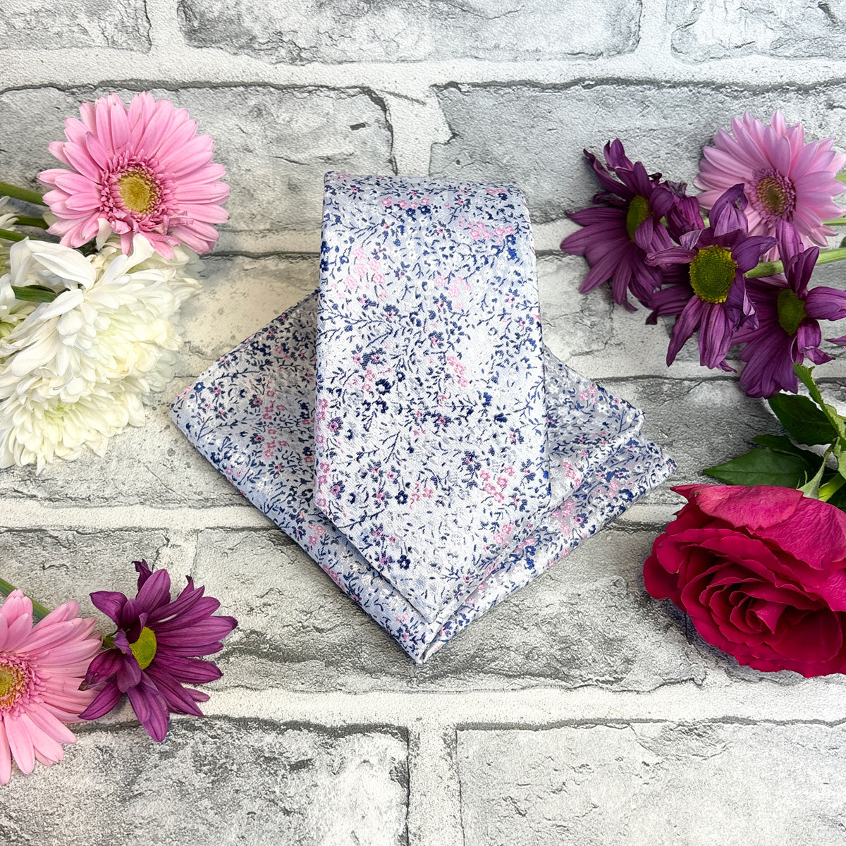 Pink & Silver Ditsy Floral Wedding Tie