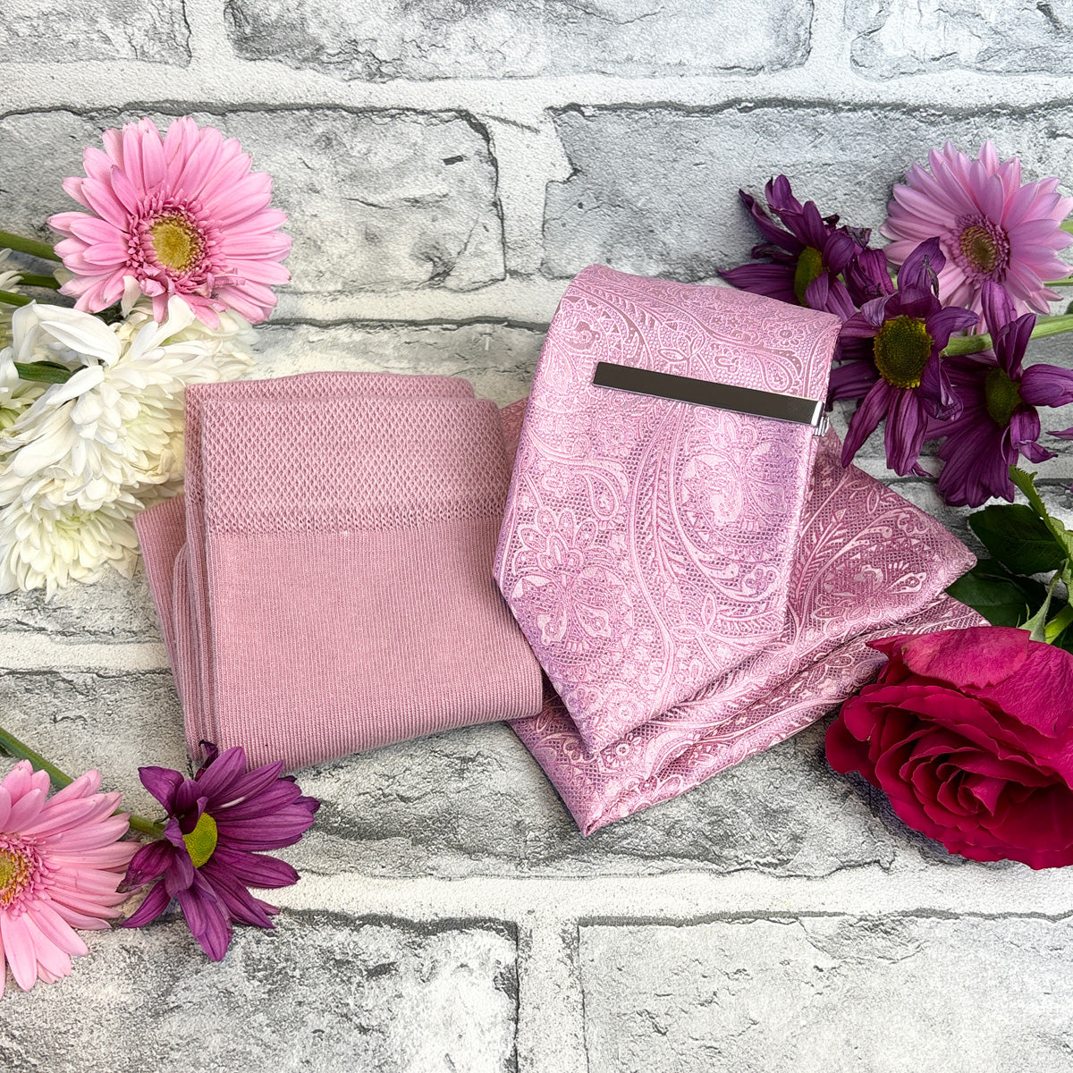 Dark Pink Lace Paisley Tie & Socks Gift Set