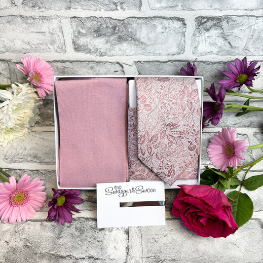 Desert Rose Woodland Leaves Tie & Socks Gift Set