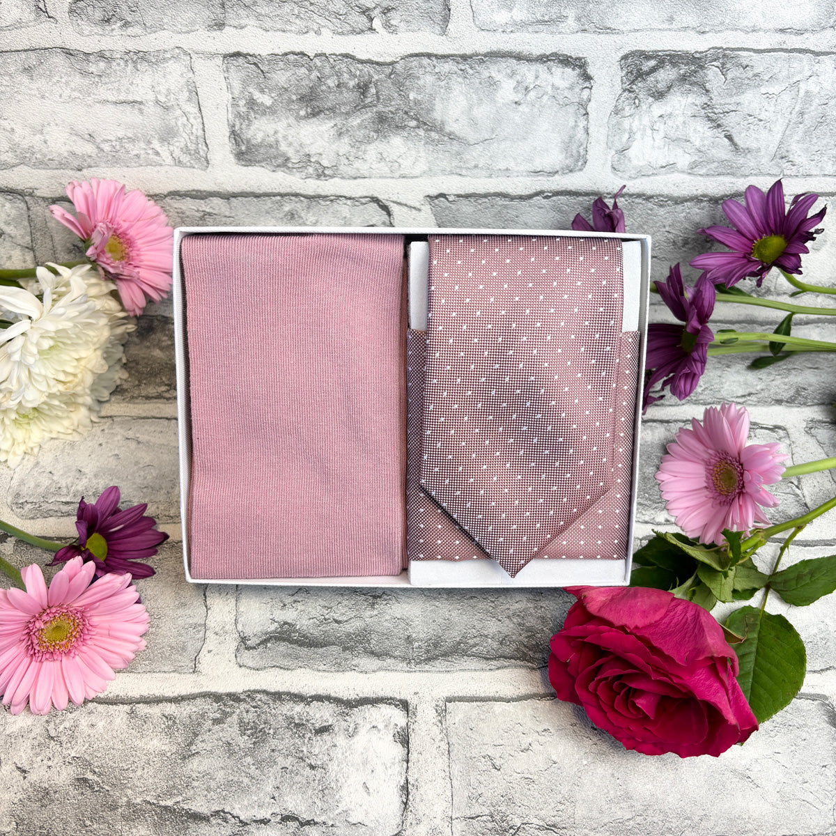 Desert Rose Pin Dots Tie & Socks Gift Set