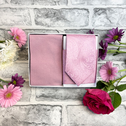 Dark Pink Lace Paisley Tie & Socks Gift Set