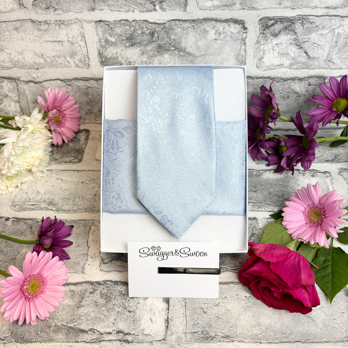 Cloudy Blue Woodland Leaves Wedding Tie
