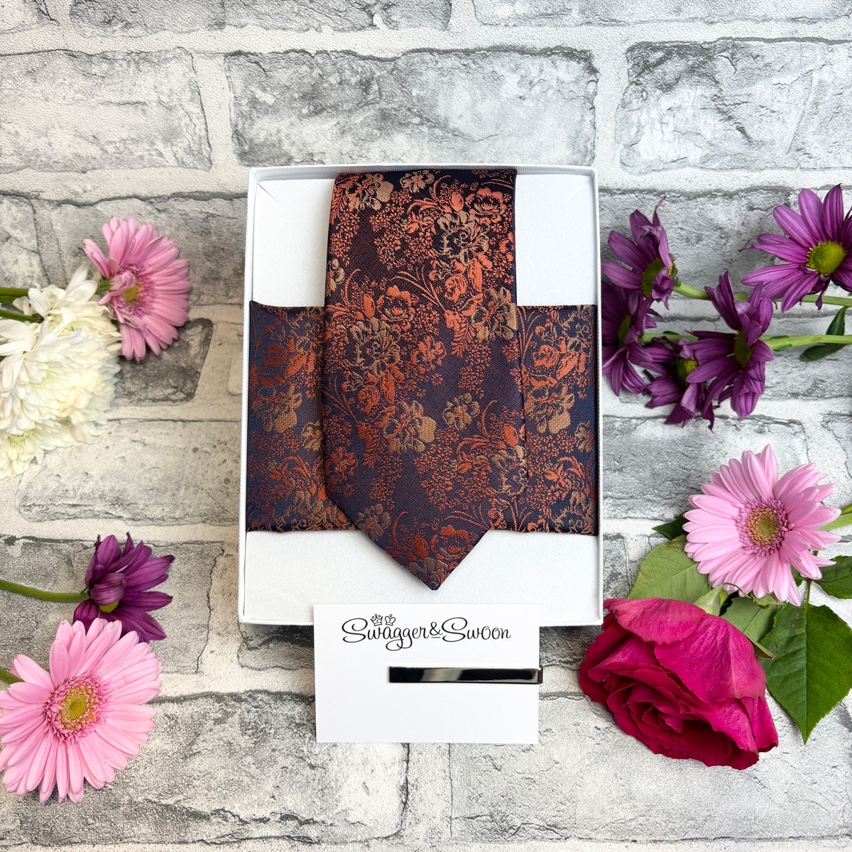Navy & Orange Floral Wedding Swatch
