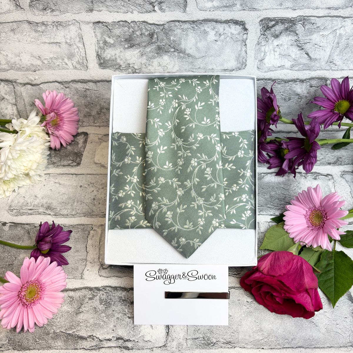 Sage Leaves Wedding Tie