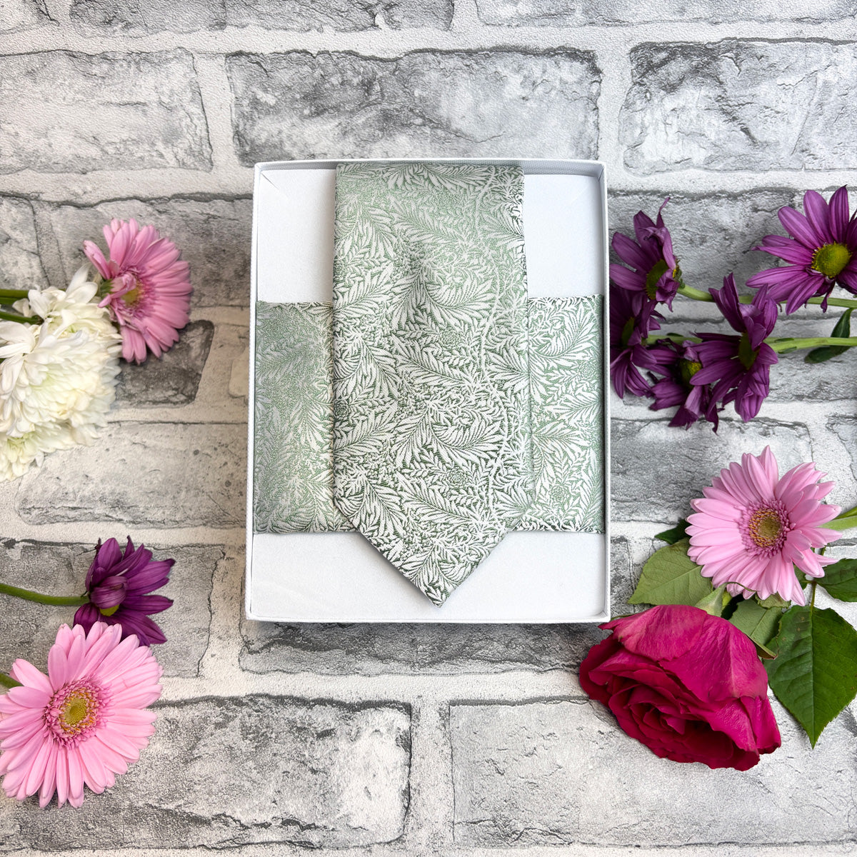 Sage & Silver Leaves Pocket Square