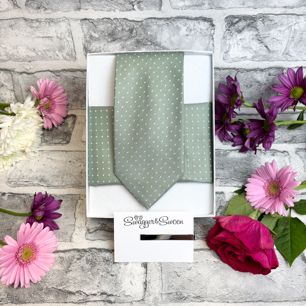 Wild Sage Pin Dots Wedding Tie