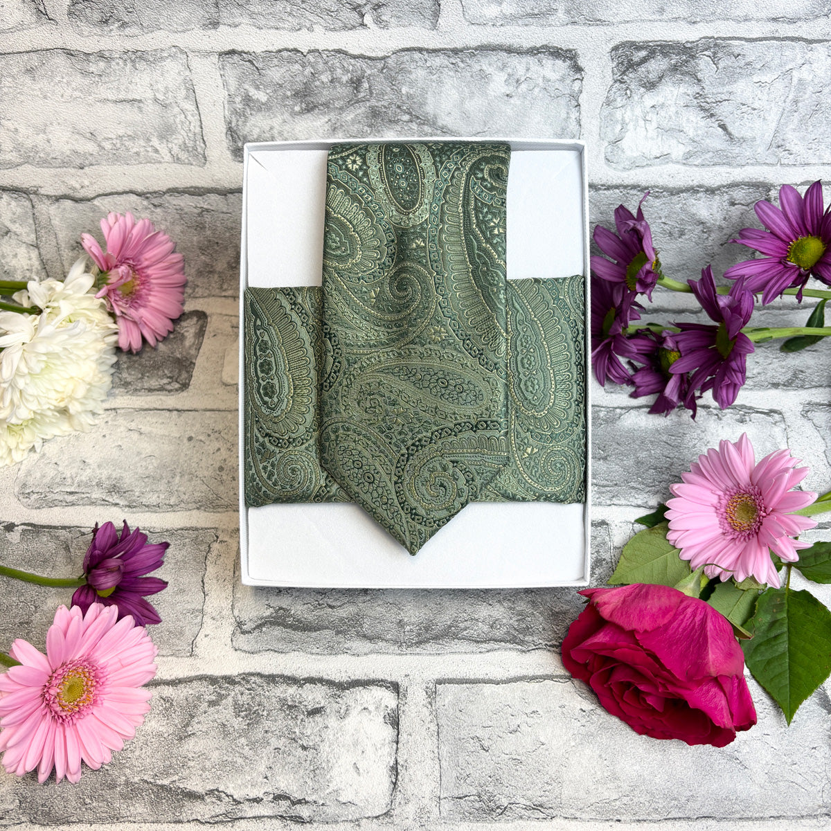 Sage Paisley Swirls Pocket Square