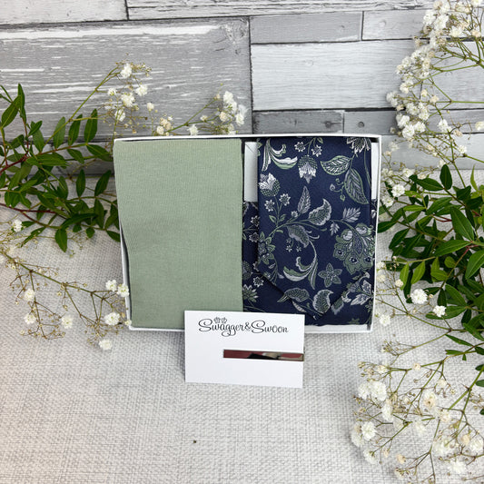 Wild Sage Damask Tie & Socks Gift Set