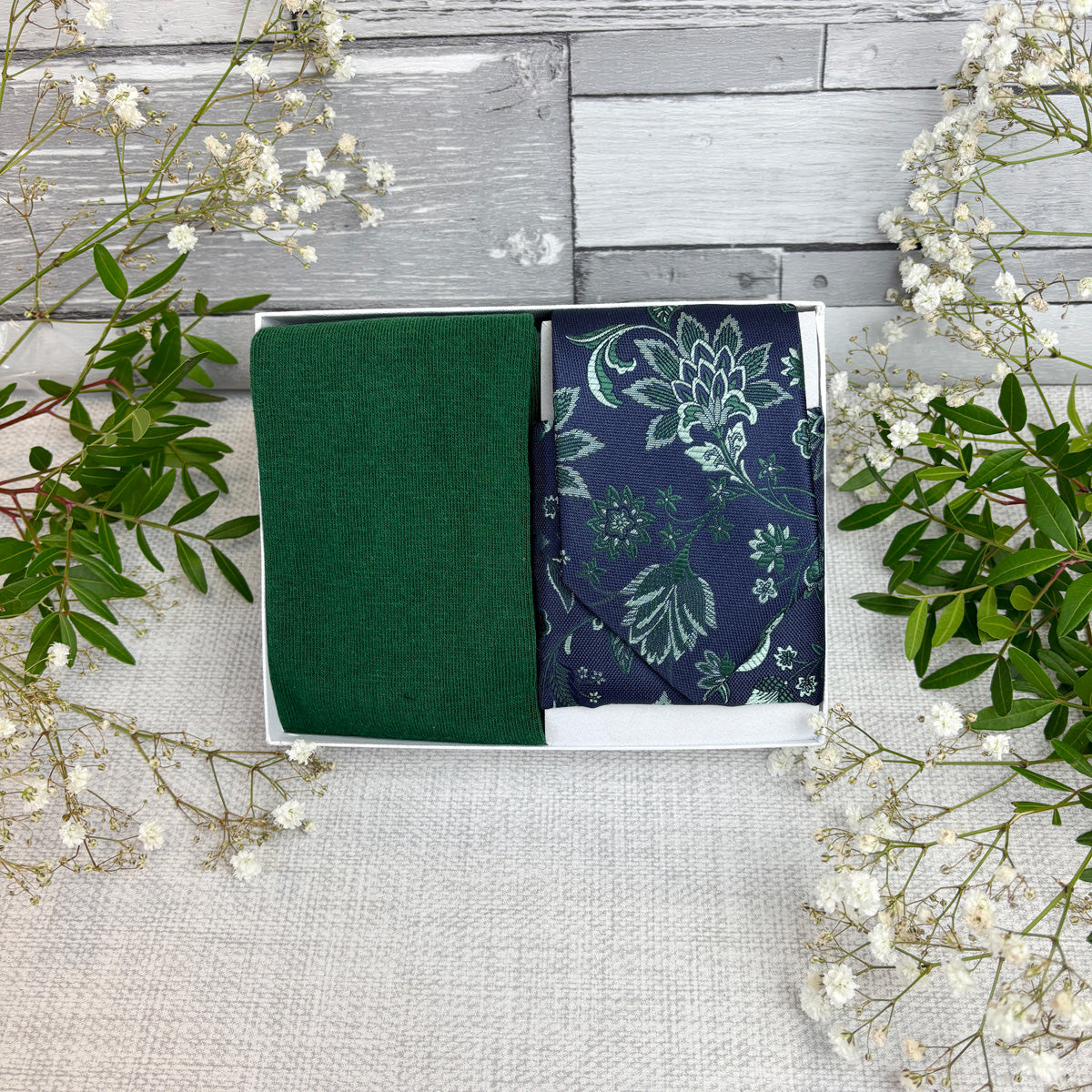 Dark Green Damask Tie & Socks Gift Set