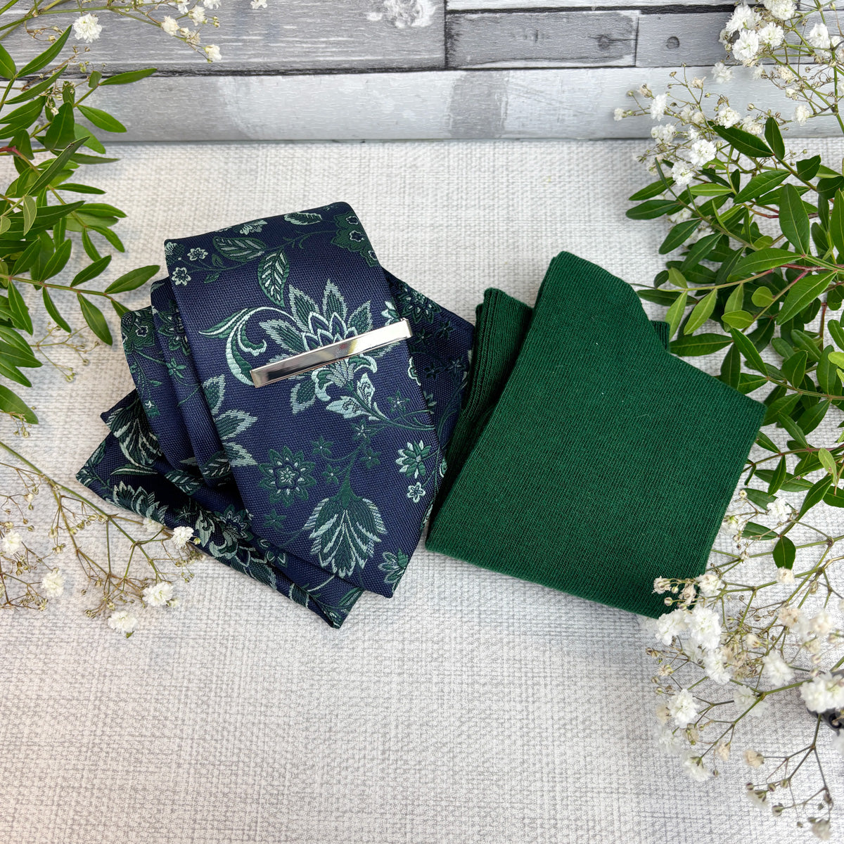 Dark Green Damask Tie & Socks Gift Set